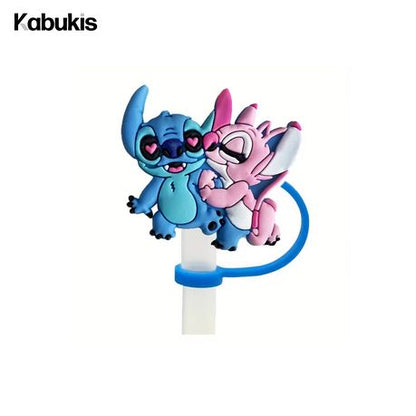 6 Pieces Stitch Reusable Silicone Straw Hats - Clip - On Tumbler Cover Tips Lids - Kabukis