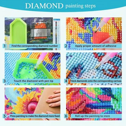 DIY Diamond Dot Art Painting Set - African Elephant Sunset Scene - Kabukis